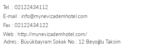 My Nevizadem Hotel telefon numaralar, faks, e-mail, posta adresi ve iletiim bilgileri